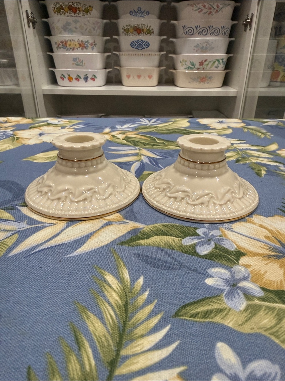 Lenox Cream Ceramic Candlestick Holders with Gold Trim